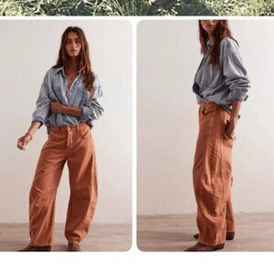 NWT "26" Free People Good Luck Mid Rise Barrel Jeans - Terra Cott Colour